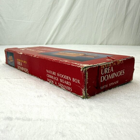 Vintage Urea Double Six Dominoes 28 Piece Set w/Cribbage Board & Wood Box - Picture 11 of 11